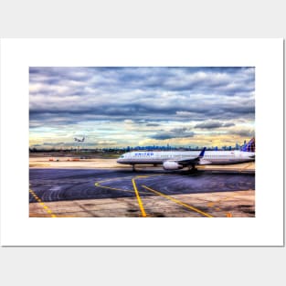 United Airlines And Manhattan Skyline At JFK Airport, New York Posters and Art